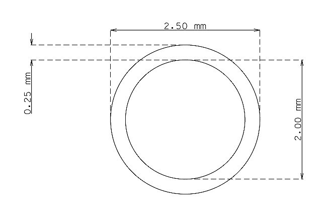 Tubo capilar de 2.5 mm x 0.25 mm Calidad 304 Duro